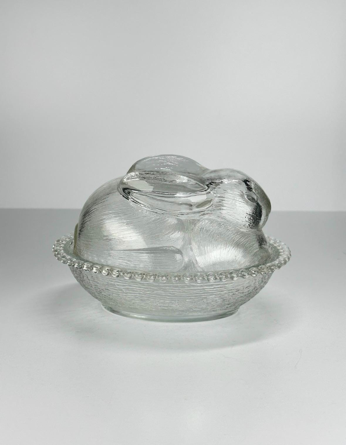 Vintage Covered Dish in the Shape of a Bunny on Nest Made by Indiana Glass
