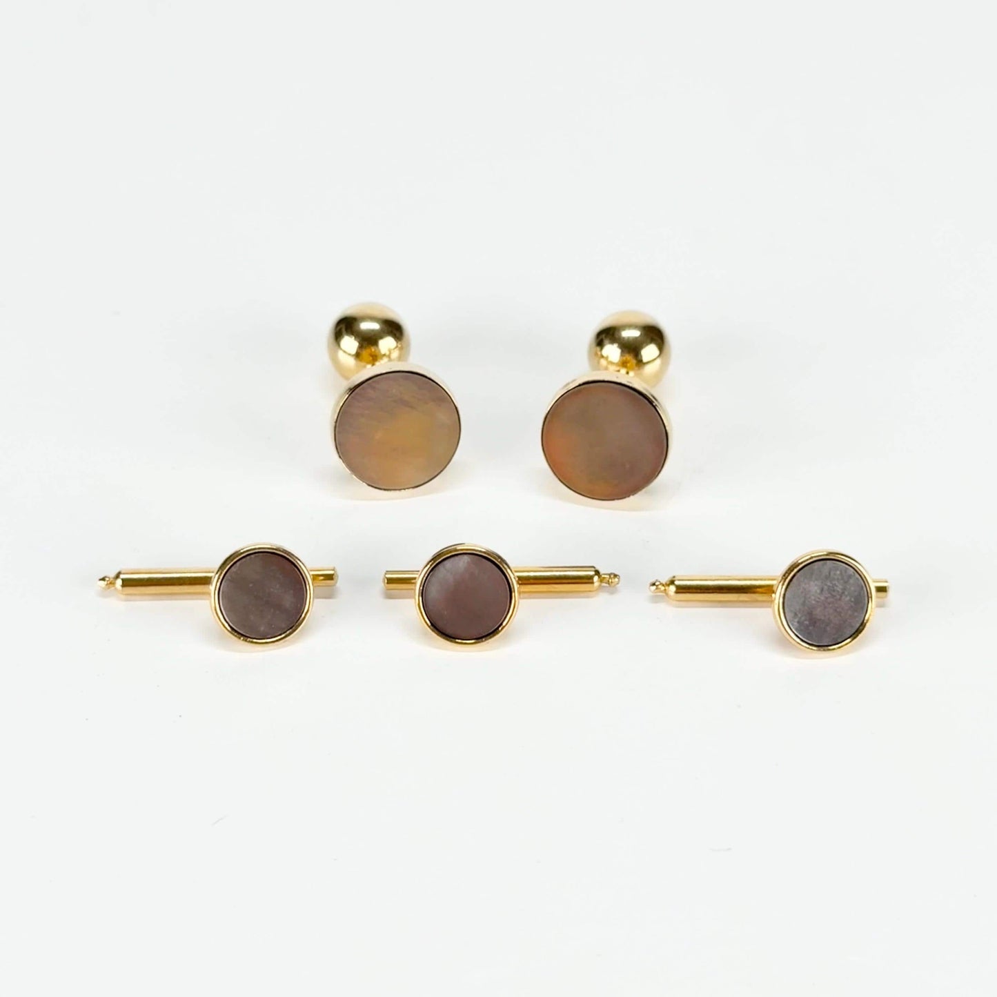 Vintage Cuff Links and Shirt Studs in Gold Tone with Pearly Grey Design