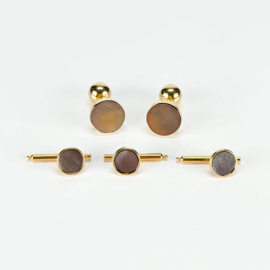 Vintage Cuff Links and Shirt Studs in Gold Tone with Pearly Grey Design
