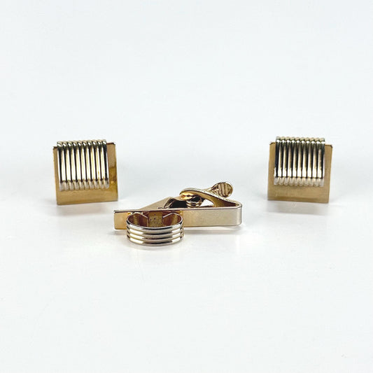 Vintage Cuff Link and Tie Clip Set in Popular Mid-Century Modern Design