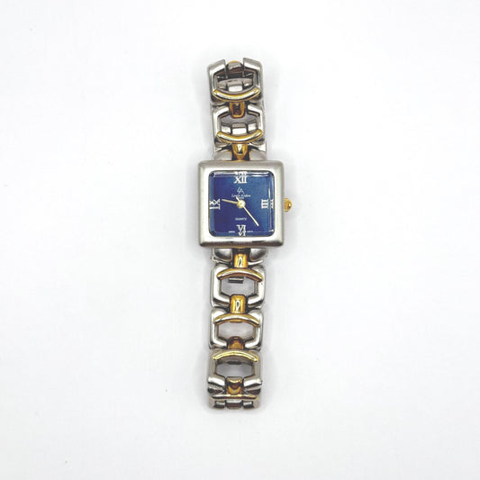 Vintage Watch with Blue Face and Mixed Metal Link Chain By Louis Arden