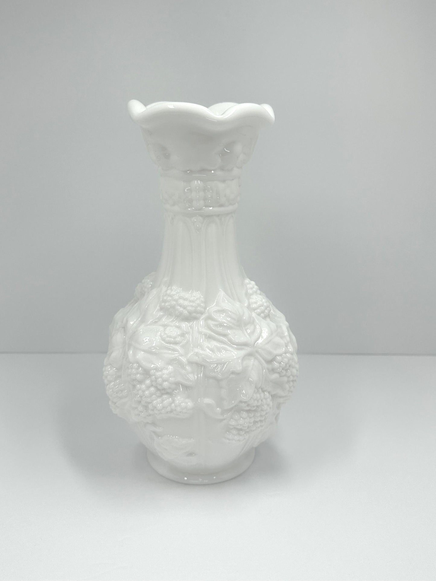 Vintage Vase in White Milk Glass with Textured Grape Design by Imperial