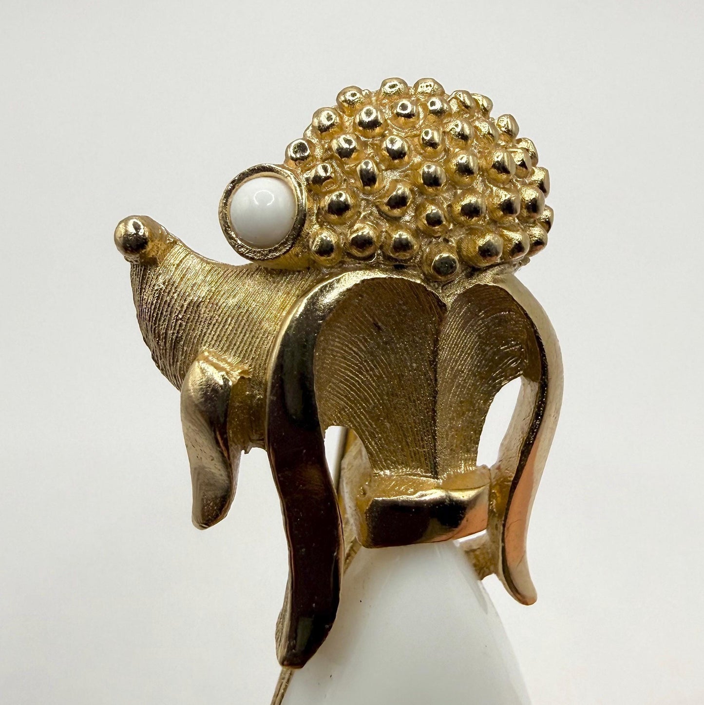 Vintage Trifari Poodle Brooch in Gold Tone with Milk Glass Body