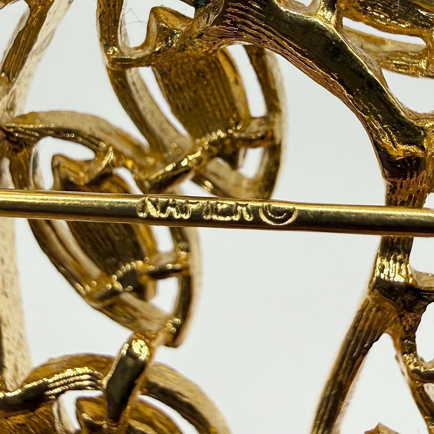 Vintage Brooch Pin of Gold Leaf and Stamped Napier