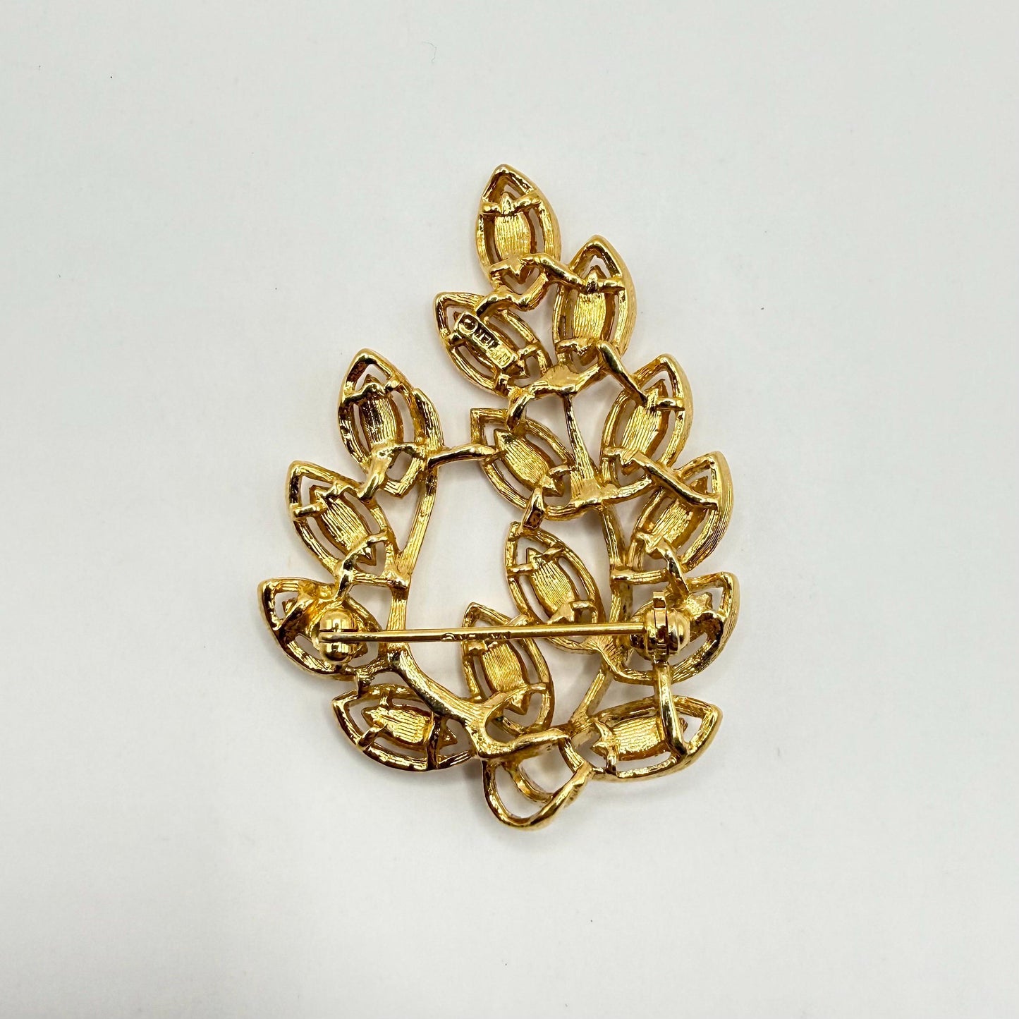 Vintage Brooch Pin of Gold Leaf and Stamped Napier