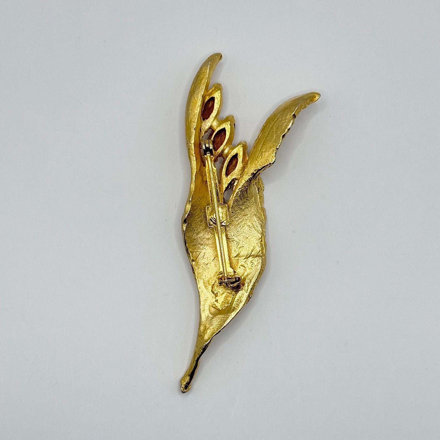 Vintage Brooch Pin of Lily of the Valley Flower in Gold Tone with Clear Gemstones