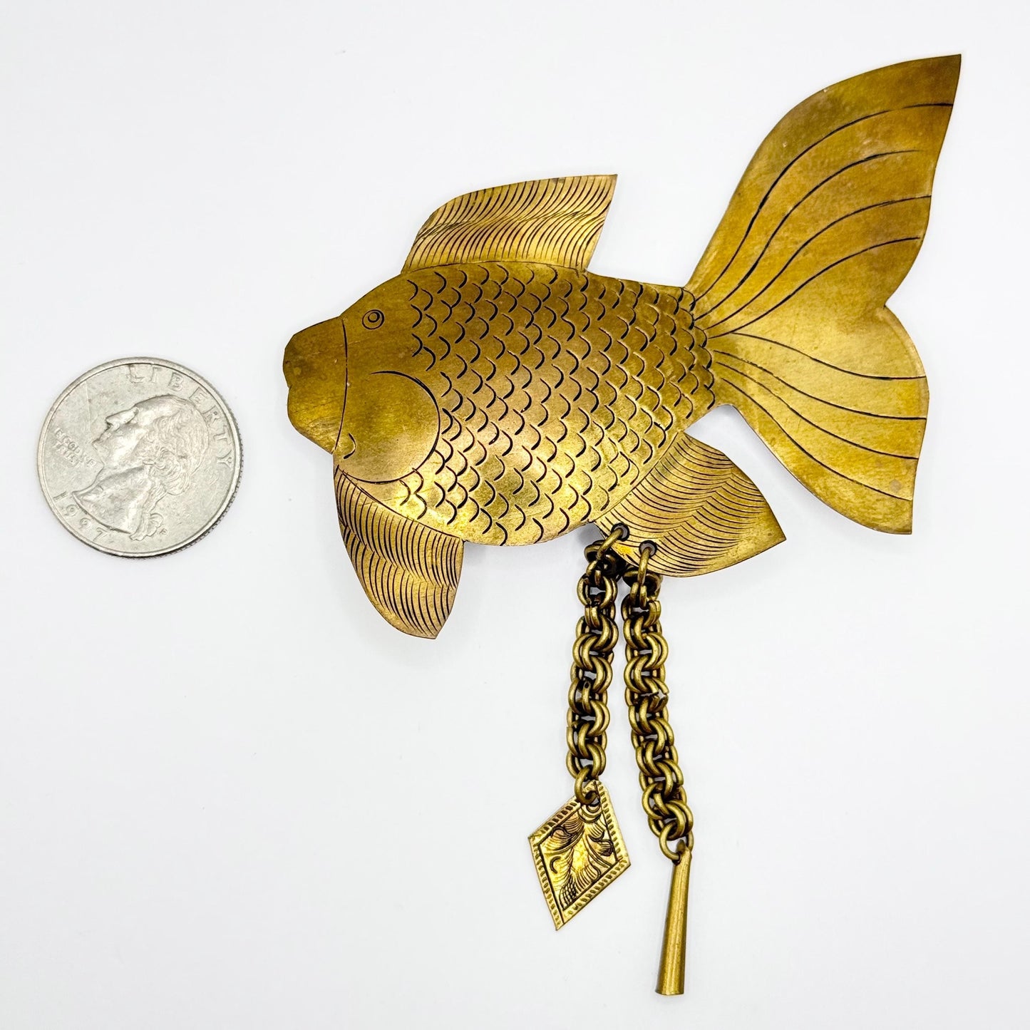 Vintage Brooch of Gold Fish with Hanging Tassels