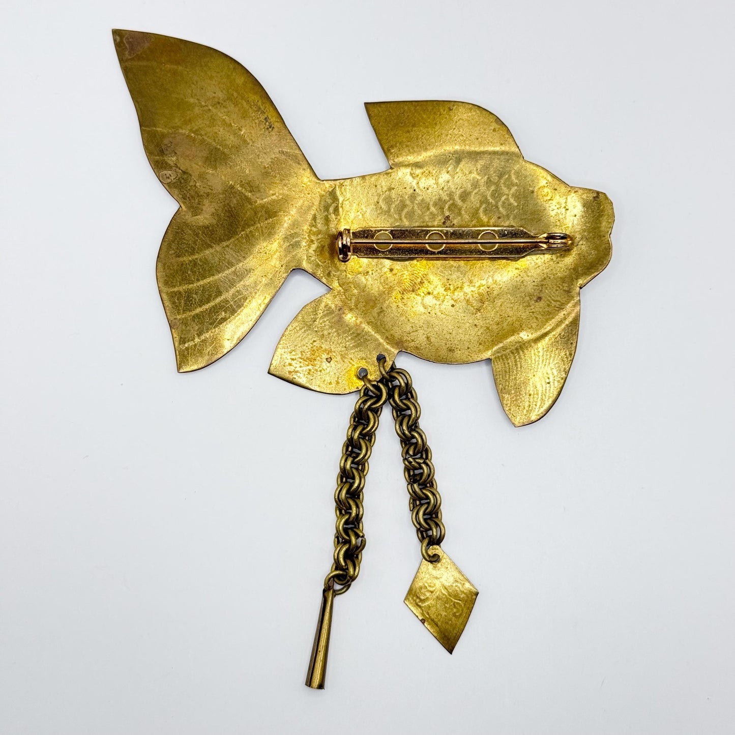 Vintage Brooch of Gold Fish with Hanging Tassels