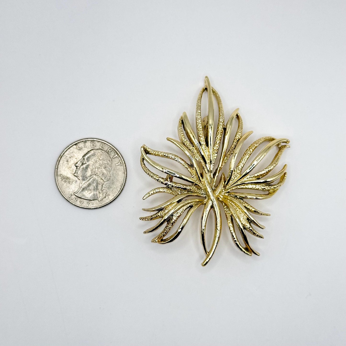 Vintage Brooch Pin of Gold Tone Fern Leaf and Stamped Gerry’s