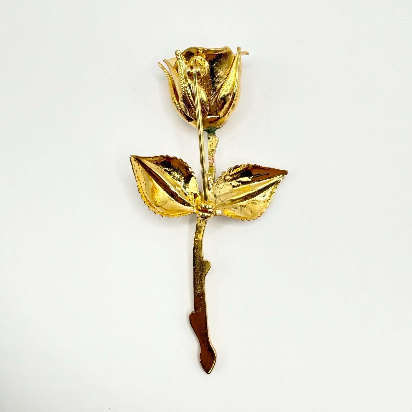 Vintage Brooch Pin of Gold Tone Rose and Leaves