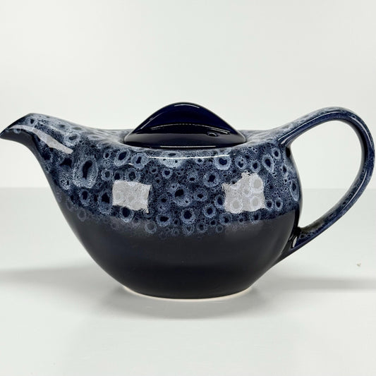 Vintage Teapot with a Blue and White Bubble Glaze Design
