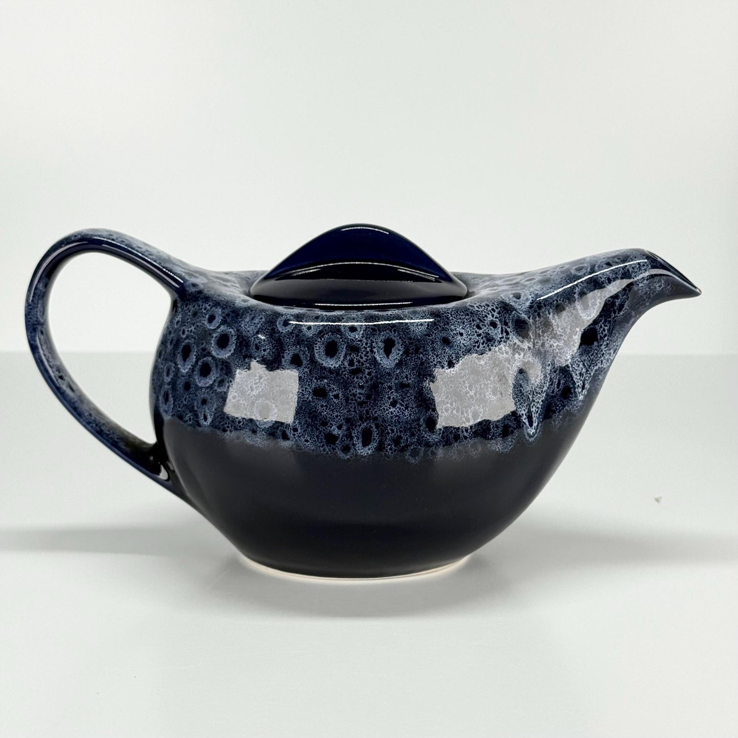 Vintage Teapot with a Blue and White Bubble Glaze Design