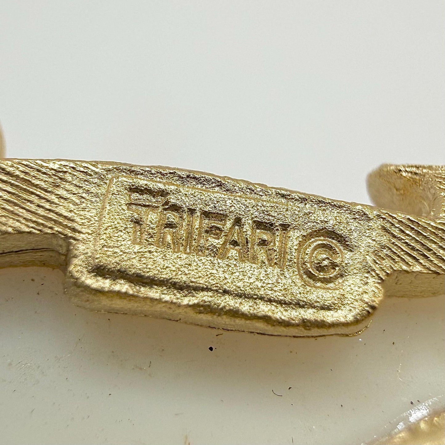 Vintage Trifari Poodle Brooch in Gold Tone with Milk Glass Body
