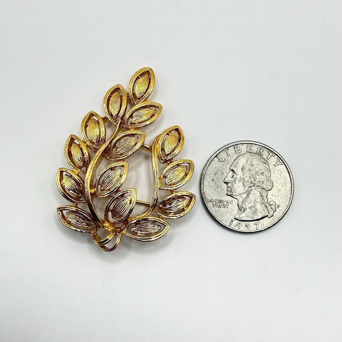 Vintage Brooch Pin of Gold Leaf and Stamped Napier