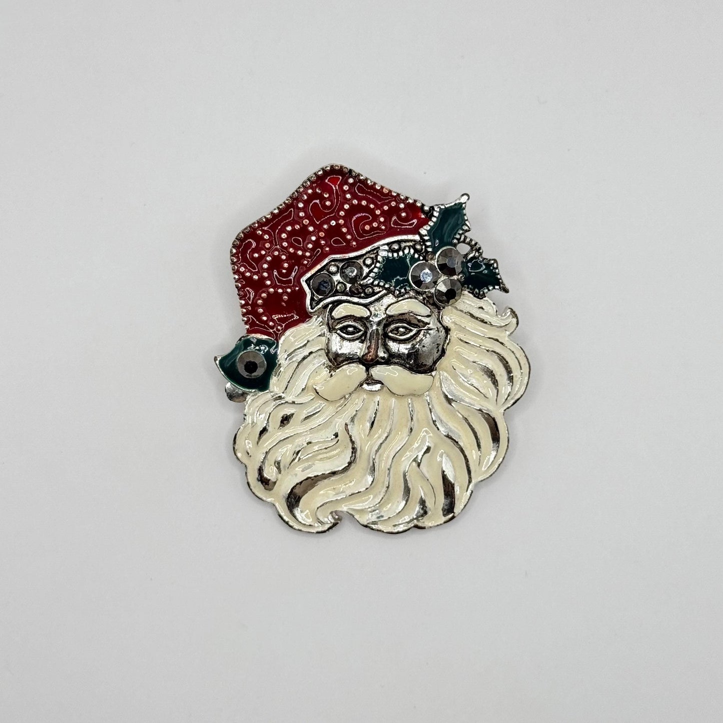 Vintage Brooch or Pin of Santa Claus in Painted Enamel
