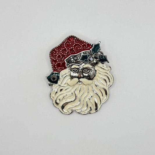 Vintage Brooch or Pin of Santa Claus in Painted Enamel
