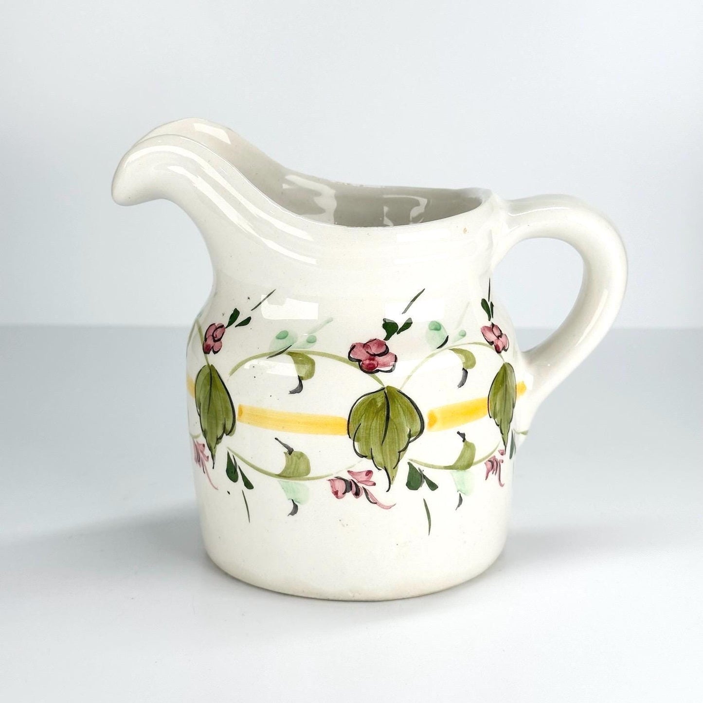 Vintage Pitcher Hand Painted with Floral Design and Stamped Casafina