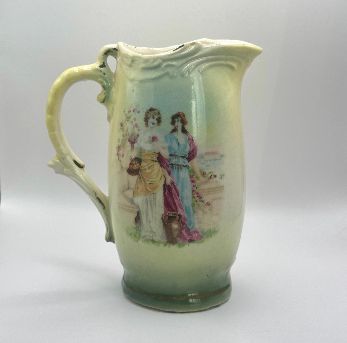 Vintage Pitcher Made from Czechoslovakia Pottery with Victorian Couple Design