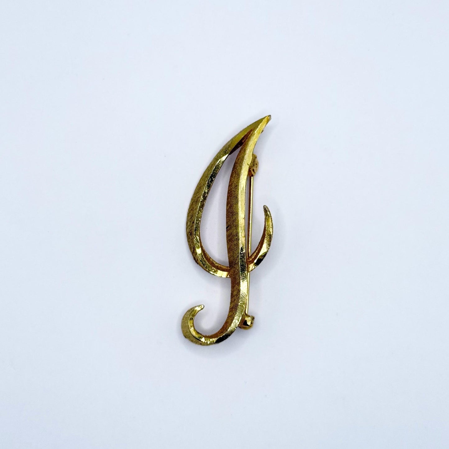 Vintage Brooch Pin of the Letter J in Gold Tone and Designed by Mamselle