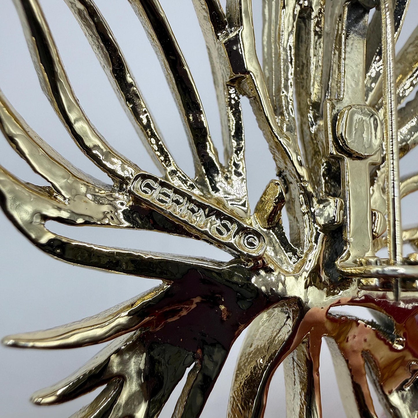 Vintage Brooch Pin of Gold Tone Fern Leaf and Stamped Gerry’s