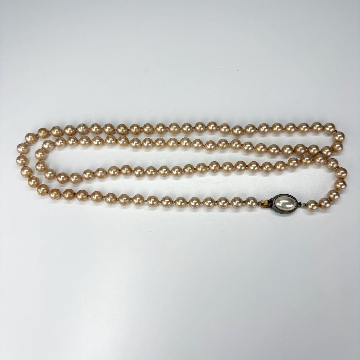 Vintage Necklace with Champagne Faux Pearls Stamped Carolee