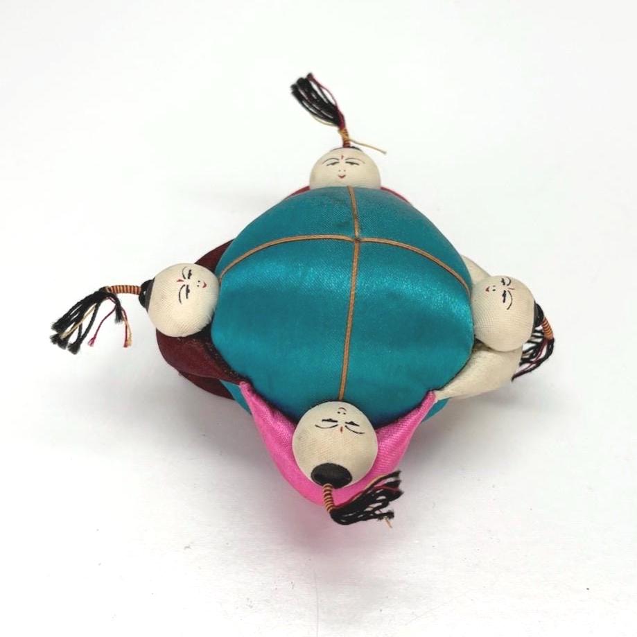 Vintage Mini Pin Cushion with Teal Silk and Children Playing