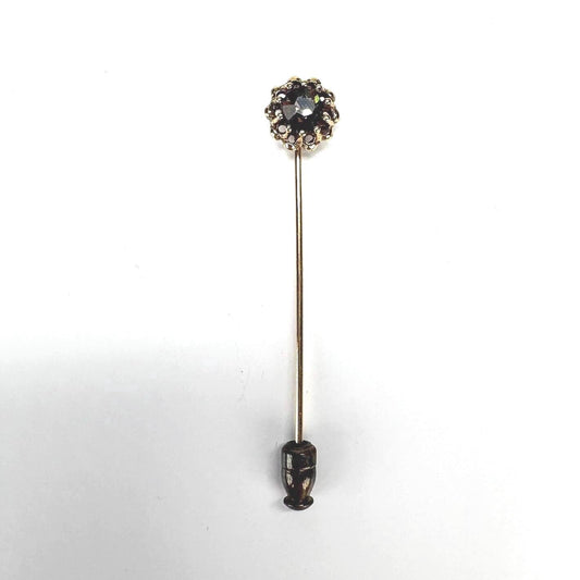 Vintage Stickpin in Gold Tone with Amber Colored Rhinestone