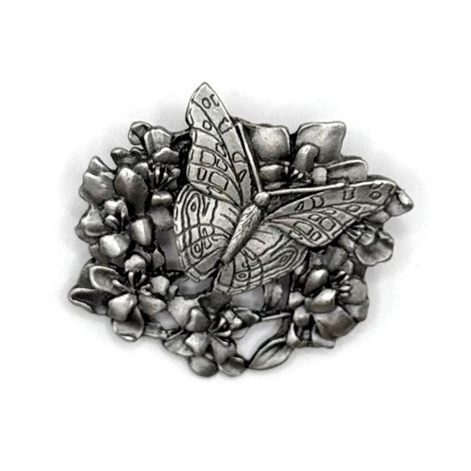 Vintage Brooch in Silver with a Butterfly and Flowers and Made by Birds & Blooms