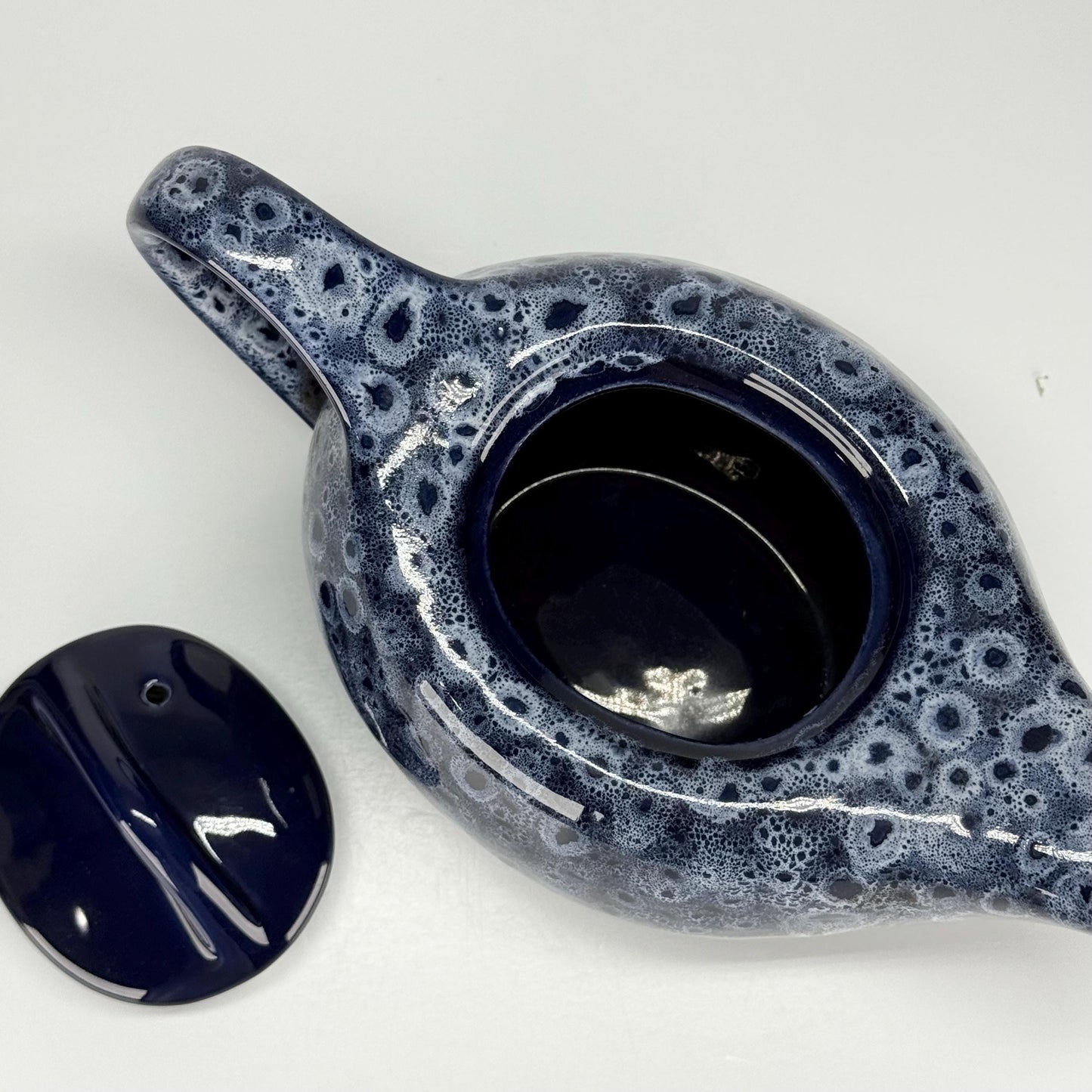 Vintage Teapot with a Blue and White Bubble Glaze Design