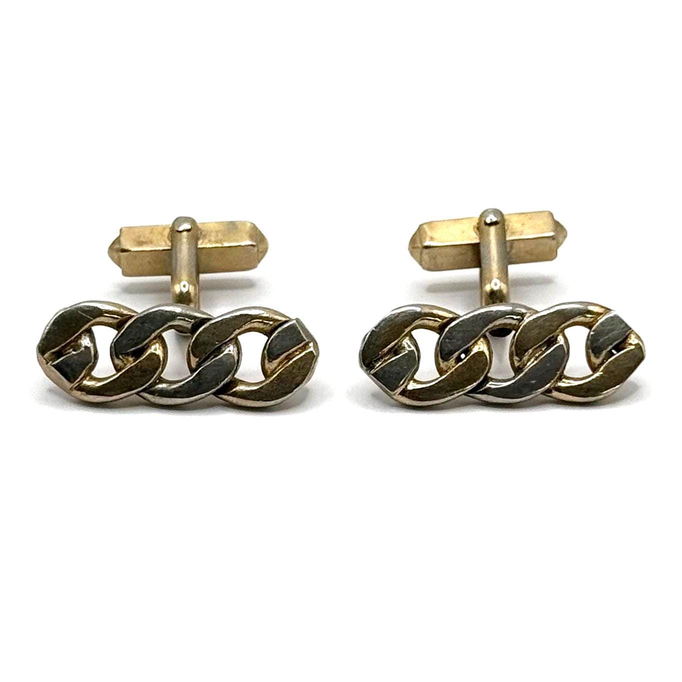 Vintage Cuff Links in Silver and Gold Tone with Chain Link Design Stamped Swank