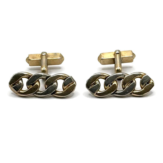Vintage Cuff Links in Silver and Gold Tone with Chain Link Design Stamped Swank