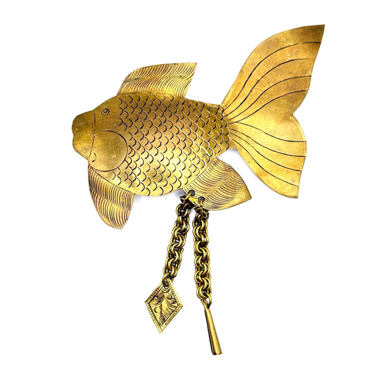 Vintage Brooch of Gold Fish with Hanging Tassels