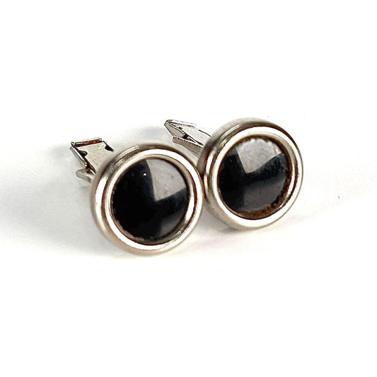 Vintage Cuff Links in Silver Tone with Black Center