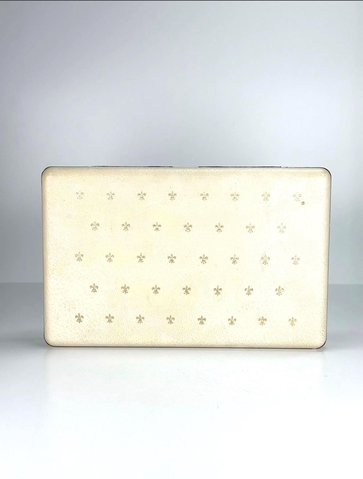 Vintage Jewelry Box with Gold Fleur de Lis Design and Snap Closure