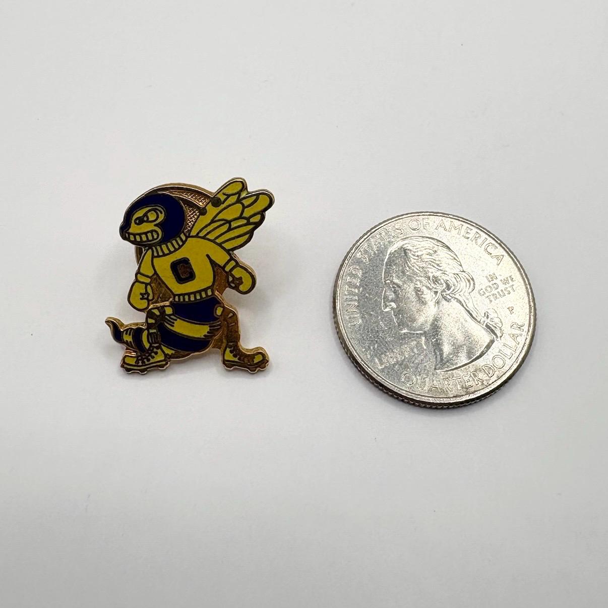 Vintage Bee Mascot Enamel Lapel Pin in Gold Tone ‘C’ Sports Character