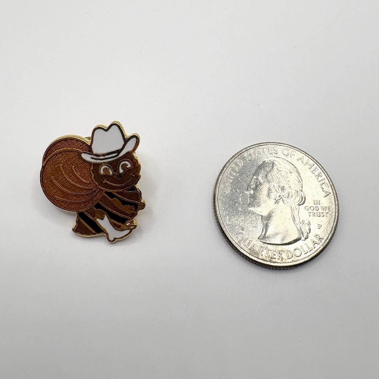 Vintage Cowboy Bee Enamel Lapel Pin in Gold Tone