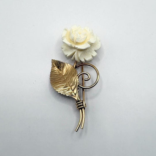 Vintage Flower Brooch with 12K Gold Foil and Carved Celluloid Flower
