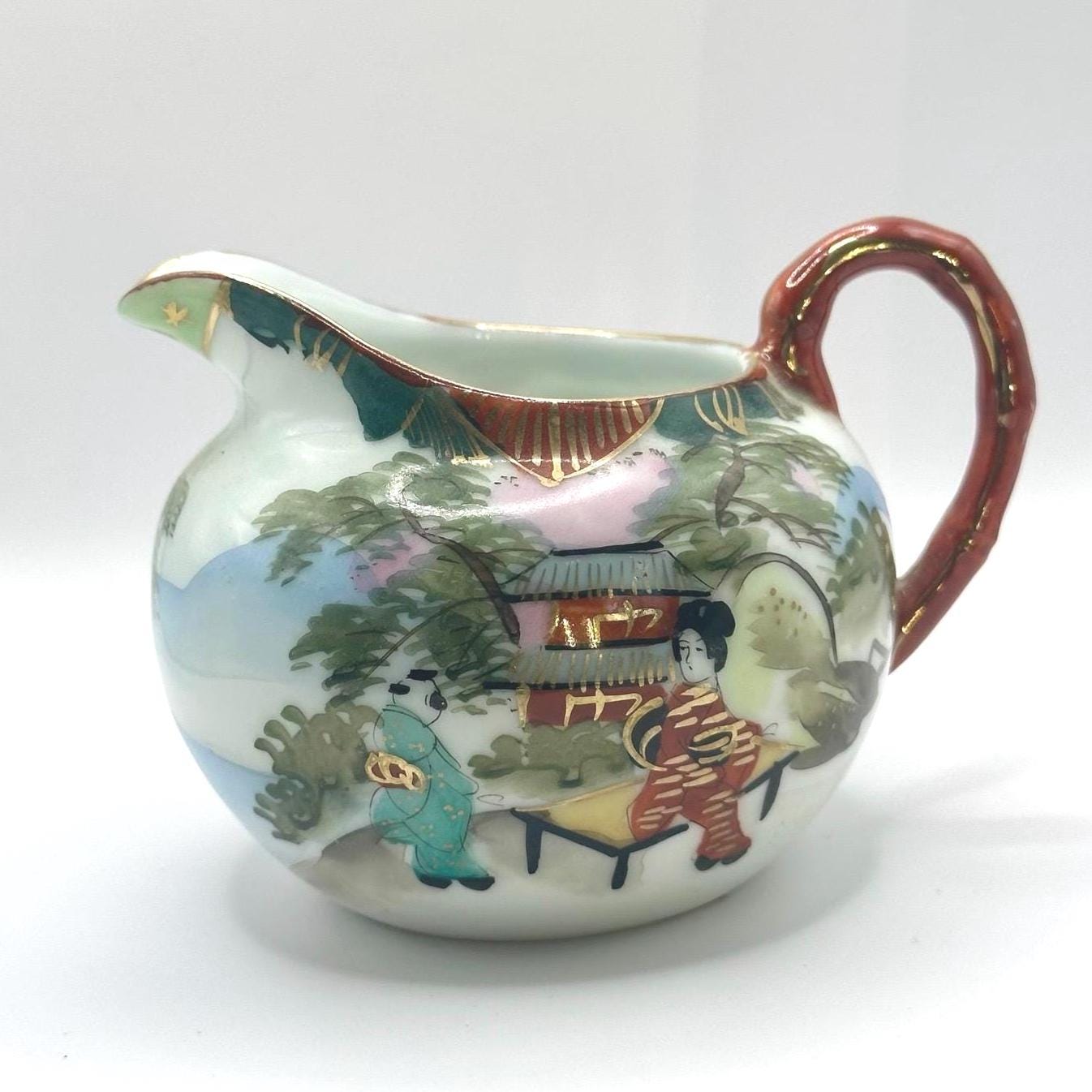 Vintage Creamer with Hand Painted Japanese Village Scene and Made in Japan
