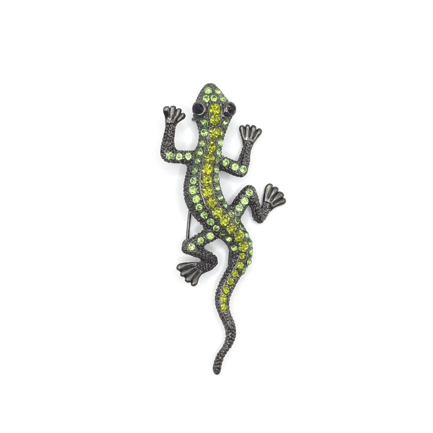 Vintage Brooch of Lizard with Green Rhinestones