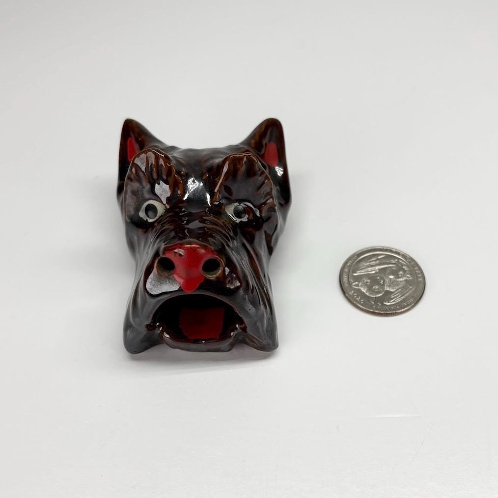 Vintage Ashtray of a Schnauzer Dog with Red Accents and Made in Japan