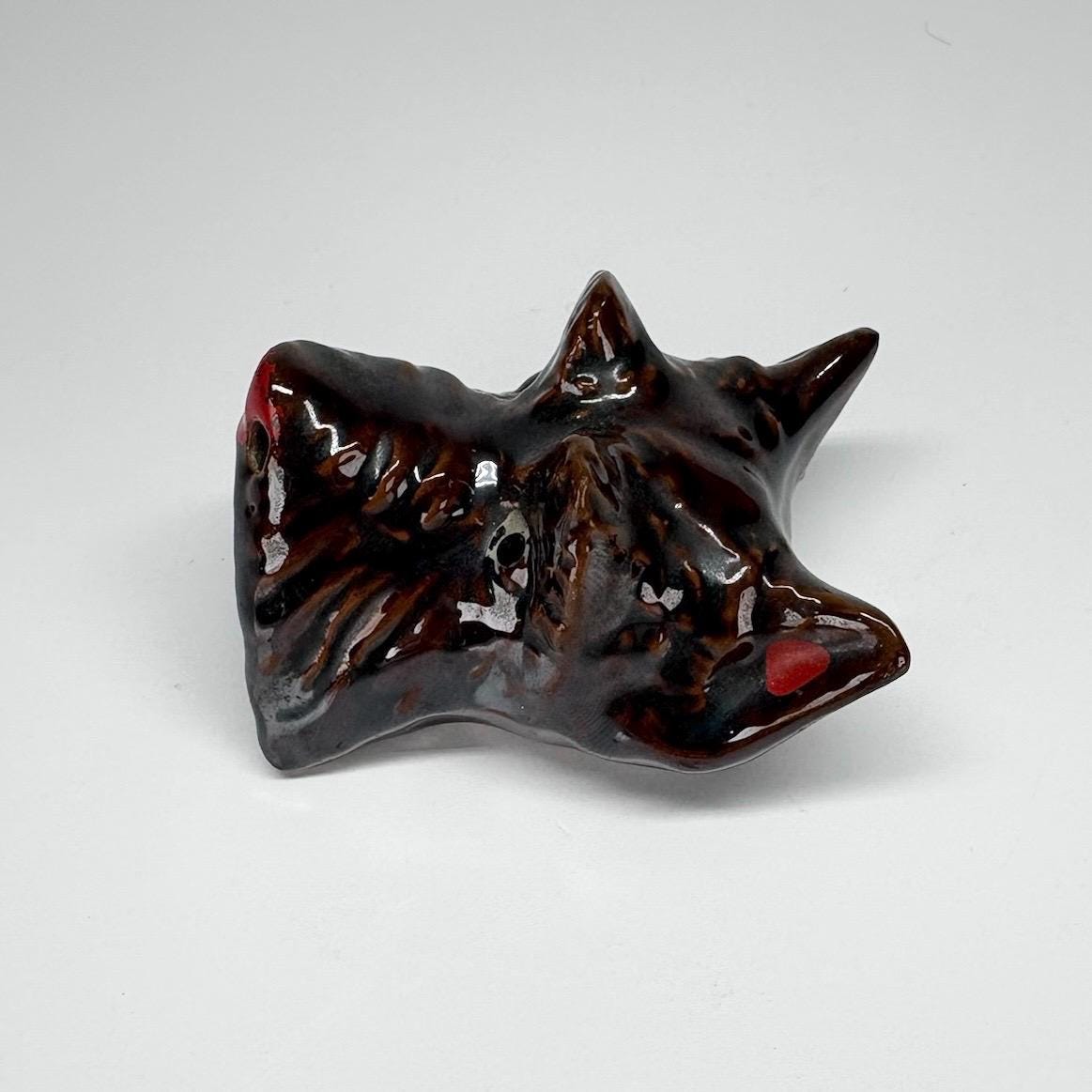 Vintage Ashtray of a Schnauzer Dog with Red Accents and Made in Japan