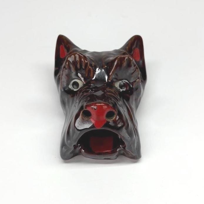 Vintage Ashtray of a Schnauzer Dog with Red Accents and Made in Japan