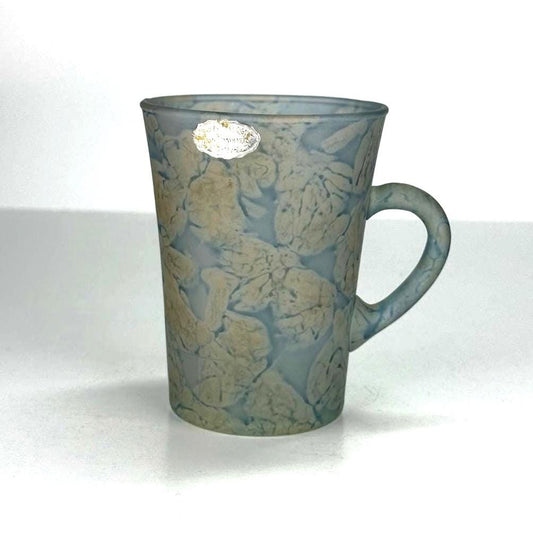 Vintage Frosted Glass Mugs with Hand Painted Blue & Green Floral Design Made in Israel