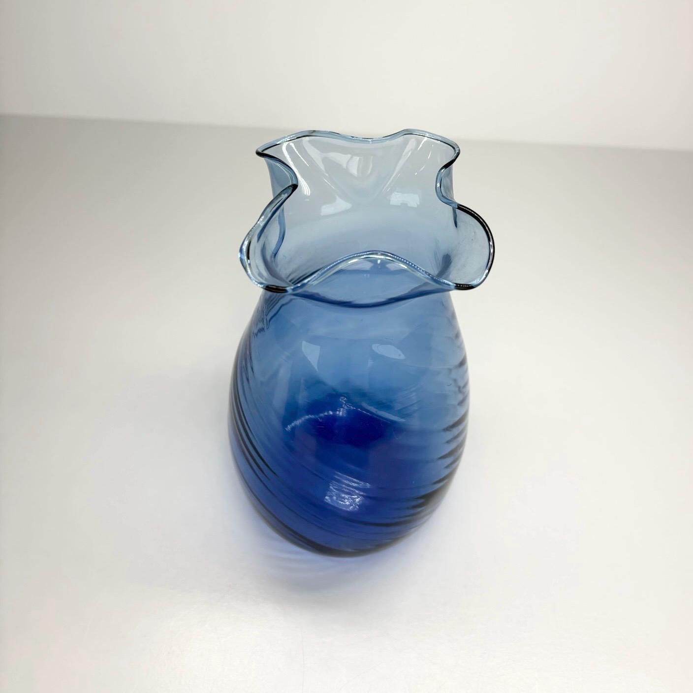 Vintage Vase in Cobalt Blue with Scalloped Rim