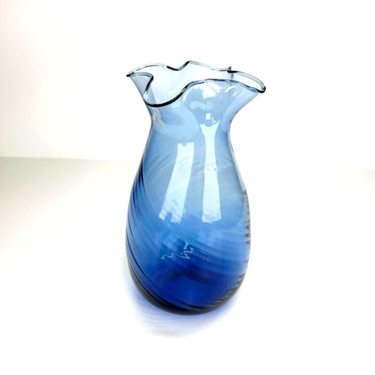 Vintage Vase in Cobalt Blue with Scalloped Rim