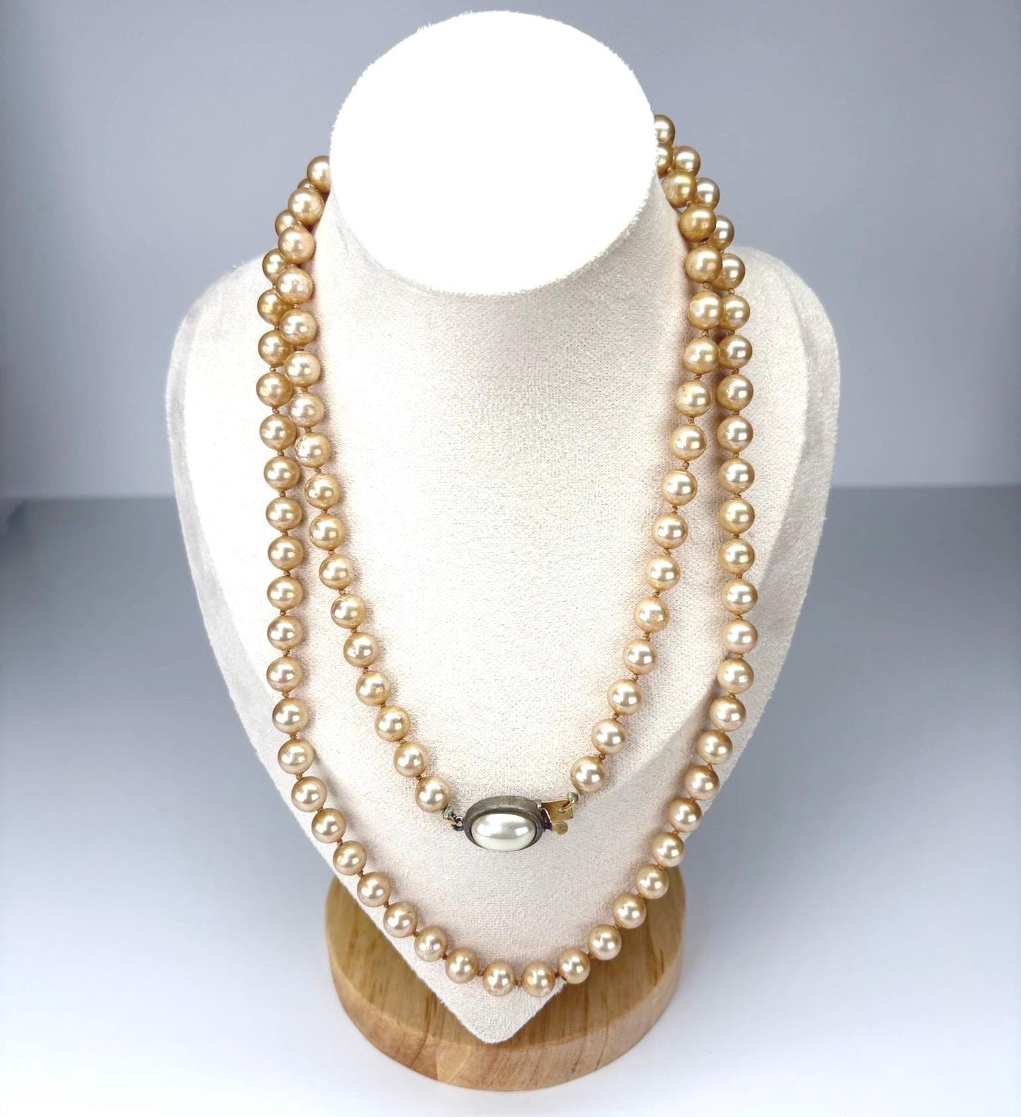 Vintage Necklace with Champagne Faux Pearls Stamped Carolee