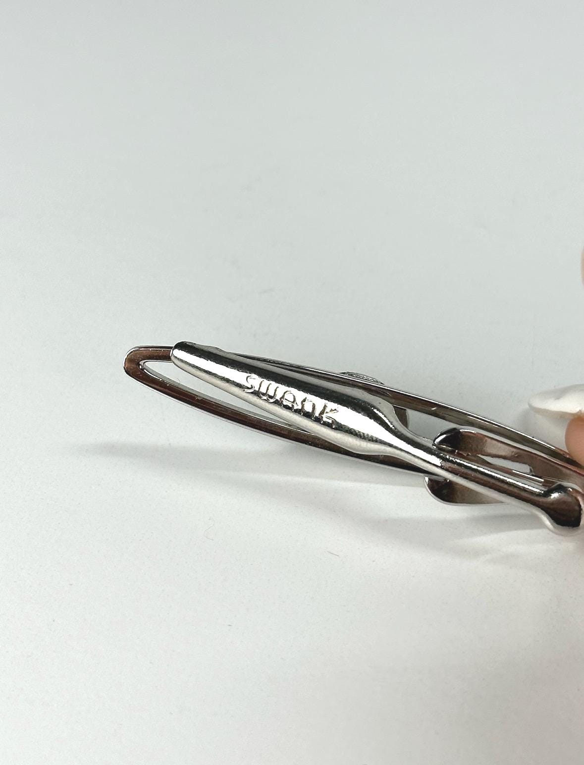 Vintage Tie Clip in Silver with Green Gemstone Made by Swank