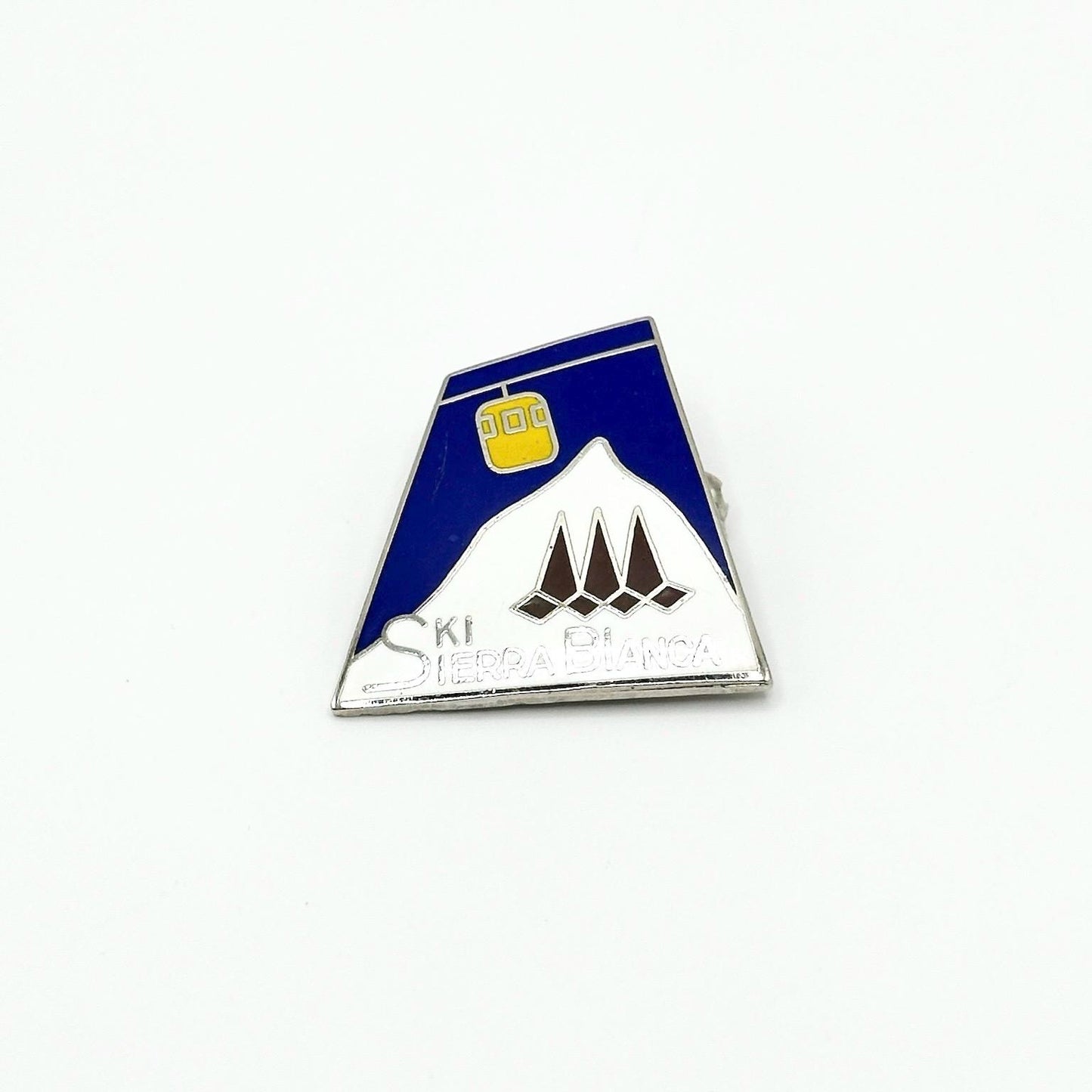 Vintage Brooch Pin with Ski Lift Scene that Reads Ski Sierra Bianca