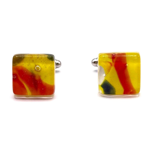 Vintage Cuff Links in Square Yellow, Orange, and Green Resin