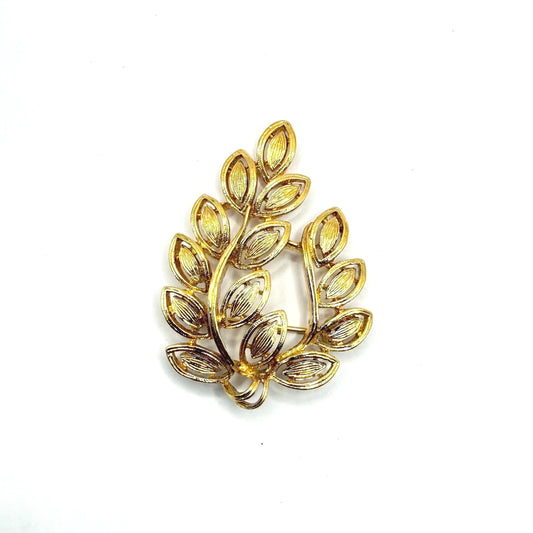 Vintage Brooch Pin of Gold Leaf and Stamped Napier